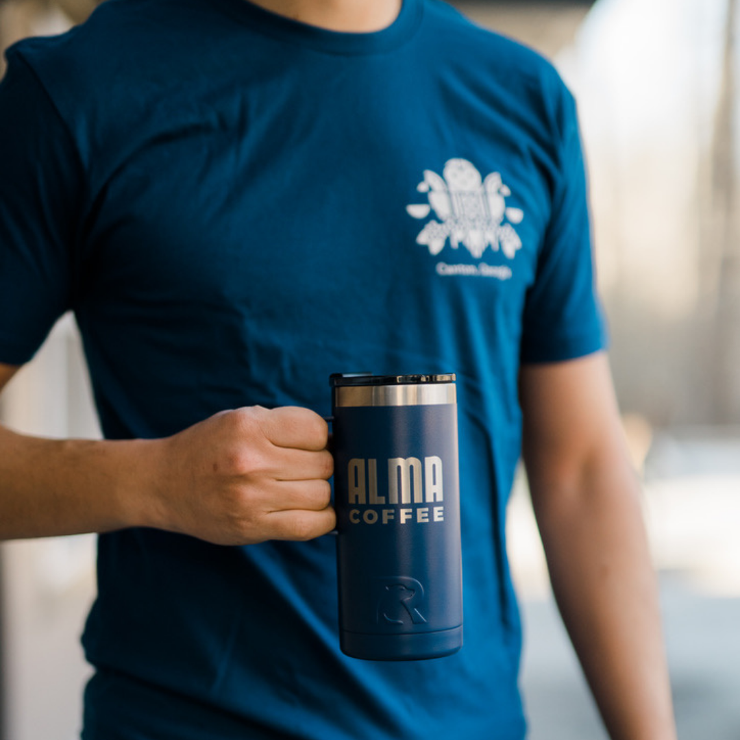 dark blue alma coffee tee