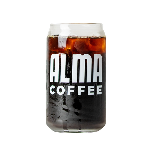 alma coffee can glass with logo