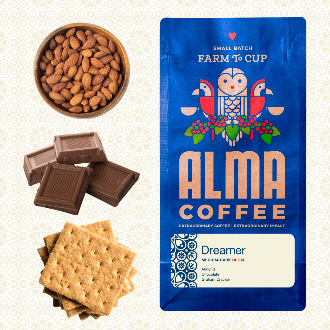 Dreamer Alma bag with almonds, chocolate and Graham Cracker Tasting notes